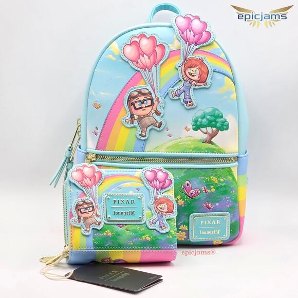 Loungefly Disney Pixar Up Carl & Ellie Rainbow Mini Backpack Bag & Wallet Set - Picture 1 of 11